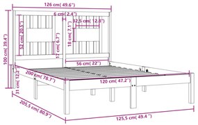 vidaXL Πλαίσιο Κρεβατιού Καφέ Μελί 120 x 200 εκ. Μασίφ Ξύλο Πεύκου