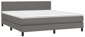 ΚΡΕΒΑΤΙ BOXSPRING ΜΕ ΣΤΡΩΜΑ &amp; LED ΓΚΡΙ 160X200 ΕΚ. ΣΥΝΘ. ΔΕΡΜΑ 3134115