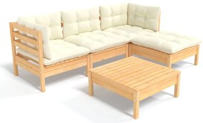 vidaXL Σαλόνι Κήπου Σετ 5 Τεμαχίων από Ξύλο Ακακίας με Κρεμ Μαξιλάρια
