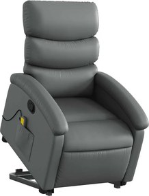 vidaXL Πολυθρόνα Μασάζ Ανακλινόμενη με Ανύψωση Γκρι Συνθετικό Δέρμα