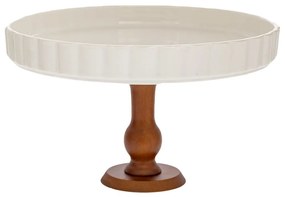 Δίσκος Σερβιρίσματος Κεραμικός Με Πόδι Bamboo Λευκός-Natural Φ27,5x16εκ. iliadis 91924