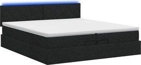 vidaXL Κρεβάτι Ottoman με Στρώμα και LED Μαύρο 200 x 200 cm Ύφασμα