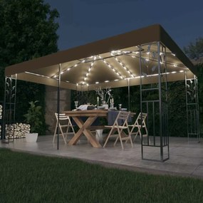 vidaXL Κιόσκι με Διπλή Οροφή και Φωτάκια LED Taupe 3 x 4 μ.