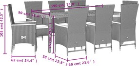 vidaXL Σετ Τραπεζαρίας Κήπου 9 τεμ Μαύρο από Συνθ. Ρατάν με Μαξιλάρια