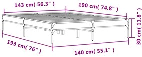 Πλαίσιο Κρεβατιού Μαύρο 140 x 190 εκ. Επεξ. Ξύλο &amp; Μέταλλο - Μαύρο