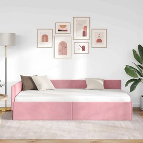 vidaXL Κρεβάτι Γωνίας Ροζ 90 x 200 cm Βελούδο και Εργοστασιακό ξύλο