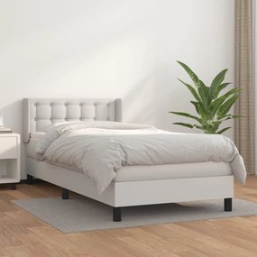Κρεβάτι Boxspring με Στρώμα Λευκό 100x200εκ.από Συνθετικό Δέρμα - Λευκό