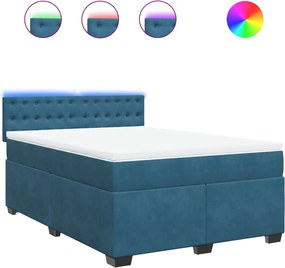 vidaXL Κρεβάτι Boxspring με Στρώμα Μπλε 140x190 εκ. Βελούδινο