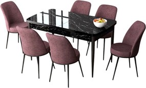 Extendable Dining Table &amp; Chairs Set (7 Pieces) Zen - Black Marble, Dusty Rose Black Marble
Dusty Rose