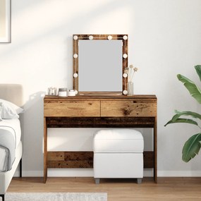 vidaXL Τουαλέτα με Καθρέφτη και LED Φώτα από Παλιό Ξύλο Συνθετικό Ξύλο