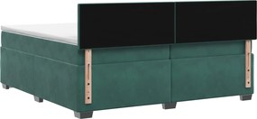 vidaXL Κρεβάτι Box Spring με Στρώμα και LED Σκούρο Πράσινο Βελούδο