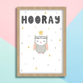 Παιδικό Πόστερ Κουκουβάγια Hooray KD244 23x32cm Φυσικό Ξύλινο Κάδρο (με πόστερ)