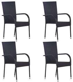 Καρέκλες Κήπου Στοιβαζόμενες 4 τεμ. Μαύρες από Συνθετικό Ρατάν - Μαύρο