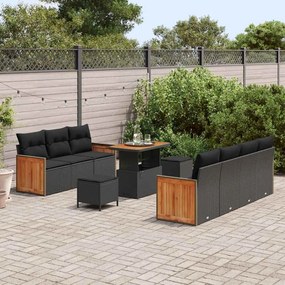 vidaXL Σετ Καναπέ Κήπου 10 pcs Μαύρο 90 x 55 x 71 cm συνθετικό ρατάν