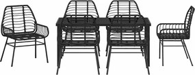 vidaXL Σέτ φαγητού για κήπο 7 pcs Μαύρο συνθετικό ρατάν