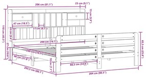 Κρεβάτι Βιβλιοθήκη Χωρίς Στρώμα 200x200 εκ Μασίφ Ξύλο Πεύκου - Λευκό