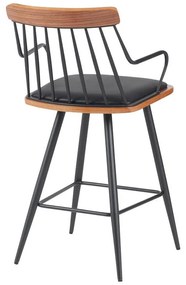 Σκαμπό μπαρ Posse μέταλλο μαύρο-καρυδί ξύλο-μαύρο pu 48x54x92.5εκ 48x54x92.5 εκ.