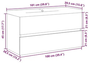 Ντουλάπι Μπάνιου με Νιπτήρα Παλ. Ξύλο 101x39,5x49 εκ. - Καφέ