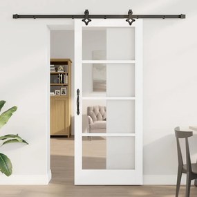vidaXL Συρόμενη Πόρτα  με Σετ Αξεσουάρ Λευκή 83x202 εκ. Συμπαγές Ξύλο Πεύκου