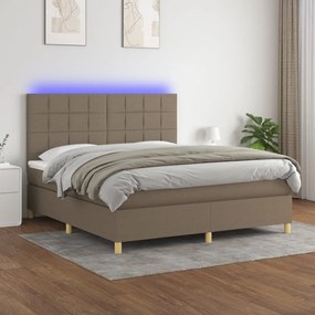 Κρεβάτι Boxspring με Στρώμα & LED Taupe 180x200 εκ. Υφασμάτινο