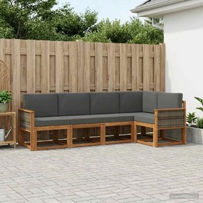 vidaXL Σειρά Καναπέ Εξωτερικού 5 pcs Φυσικό και Ανθρακί Πολυεστέρας