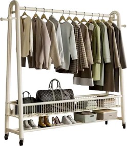 Τροχήλατη κρεμάστρα δαπέδου με ράφια  - 12008A - 282265 - White