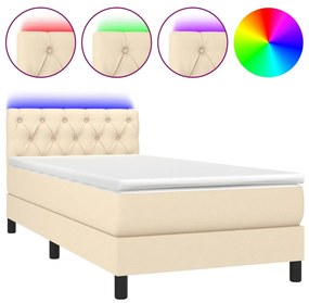 ΚΡΕΒΑΤΙ BOXSPRING ΜΕ ΣΤΡΩΜΑ &amp; LED ΚΡΕΜ 80X200 ΕΚ. ΥΦΑΣΜΑΤΙΝΟ 3133354