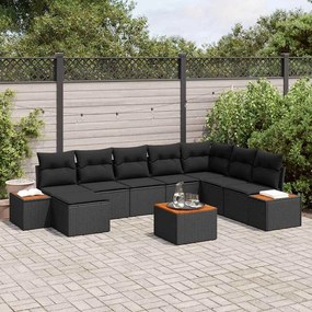vidaXL Σετ Καναπέ Κήπου με μαξιλάρι 9 pcs Μαύρο Πολυ ράταν