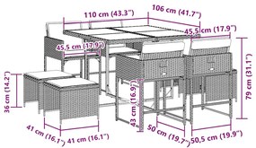 vidaXL Σετ Τραπεζαρίας Κήπου 9 τεμ. Γκρι Συνθ. Ρατάν με Μαξιλάρια