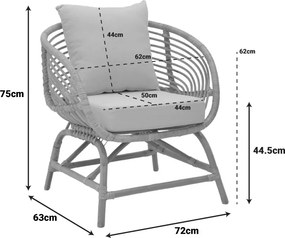 Πολυθρόνα Caxen pakoworld φυσικό rattan-λευκό μαξιλάρι 72x63x75εκ