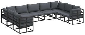 vidaXL Σετ Καναπέ Κήπου με μαξιλάρι 9 pcs Μαύρο Αλουμίνιο