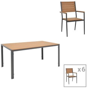 Τραπεζαρία Nares-Vitality A σετ 7τεμ ανθρακί αλουμίνιο και plywood σε φυσικό χρώμα 140x80x72.5εκ 140x80x72.5 εκ.