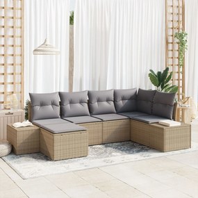 vidaXL Σετ καναπέ κήπου 6 τεμαχίων με μαξιλάρια μπεζ από πολυρατάν