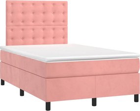 vidaXL Κρεβάτι Boxspring με Στρώμα Ροζ 120x200 εκ. Βελούδινο