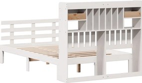 vidaXL Κρεβάτι Βιβλιοθήκη Χωρίς Στρώμα Λευκό 135x190 εκ Μασίφ Πεύκο
