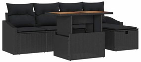 vidaXL Σετ Καναπέ Κήπου Ρυθμιζόμενο ύψος 6 pcs Μαύρο συνθετικό ρατάν
