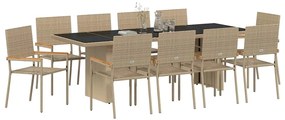 vidaXL Σέτ φαγητού για κήπο 11 pcs Μπεζ Πολυ ράταν