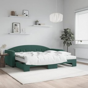 vidaXL Καναπές Κρεβάτι Συρόμενος Σκ. Πράσινο 90x200εκ Βελούδο Στρώματα