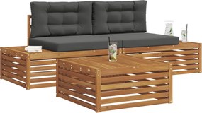 vidaXL Σειρά Καναπέ Εξωτερικού 3 Τεμάχιο Φυσικό και Ανθρακί