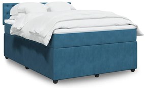 vidaXL Κρεβάτι Boxspring με Στρώμα Μπλε 160x200 εκ. Βελούδινο