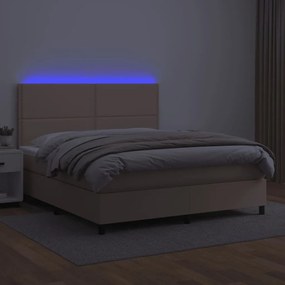Κρεβάτι Boxspring Στρώμα&amp;LED Καπουτσίνο 140x200 εκ. Συνθ. Δέρμα - Καφέ