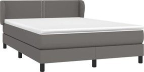 vidaXL Κρεβάτι Boxspring με Στρώμα Γκρι 140x200εκ. από Συνθετικό Δέρμα