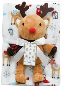 Χριστουγεννιάτικη Κουβέρτα Fleece Αγκαλιάς (75x100) + Λούτρινο Dimcol Reindeer 28 White