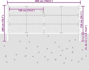 vidaXL Πόρτα Κήπου Ανθρακί 400x150 εκ. Ατσάλι