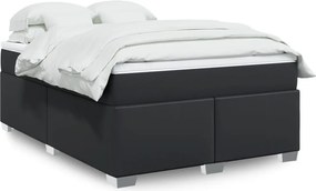 vidaXL Κρεβάτι Boxspring με Στρώμα Μαύρο 140x190εκ.από Συνθετικό Δέρμα