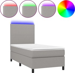 vidaXL Κρεβάτι Boxspring με Στρώμα &amp; LED Αν.Γκρι 80x200 εκ. Υφασμάτινο