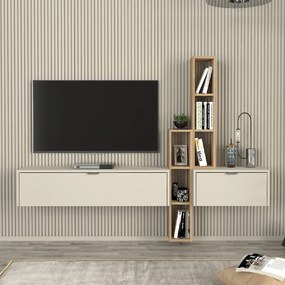 Σύνθεση τηλεόρασης επιτοίχια Edgar χρώμα sandstone - sepet oak 198,4x29,6x148,5εκ.-GP042-0311,1
