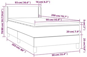 vidaXL Κρεβάτι Boxspring με Στρώμα Σκούρο Γκρι 90x200 εκ. Υφασμάτινο