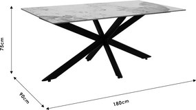 Τραπέζι Bethan pakoworld sintered stone λευκό μαρμάρου-μαύρο 180x90x75εκ