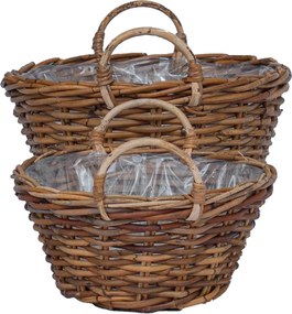 vidaXL Καλάθι φυτών με αποθήκευση 2 pcs Καφέ Ρατάν Lacak